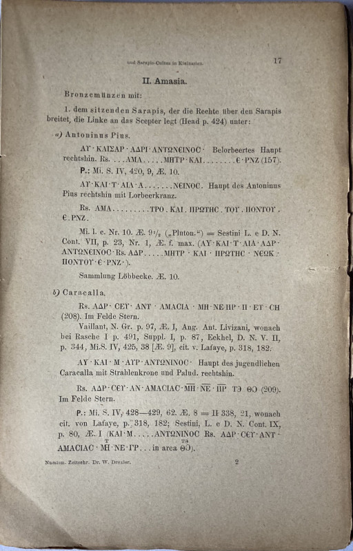 DREXLER W., Der Isis und Sarapis-Cultus in Kleinasien, page 1-234, 2 superbes pl...