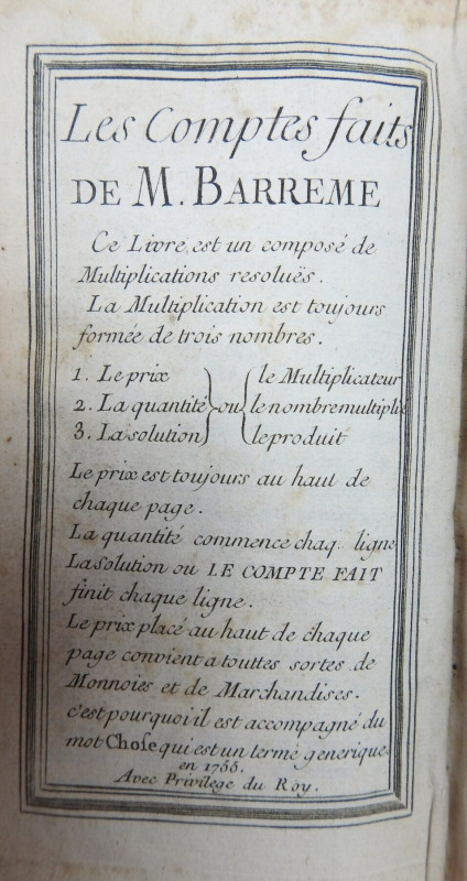 Les Comptes Faits ou Le Tarif Général des toutes les Monnoyes, Paris, chez Nyon,...