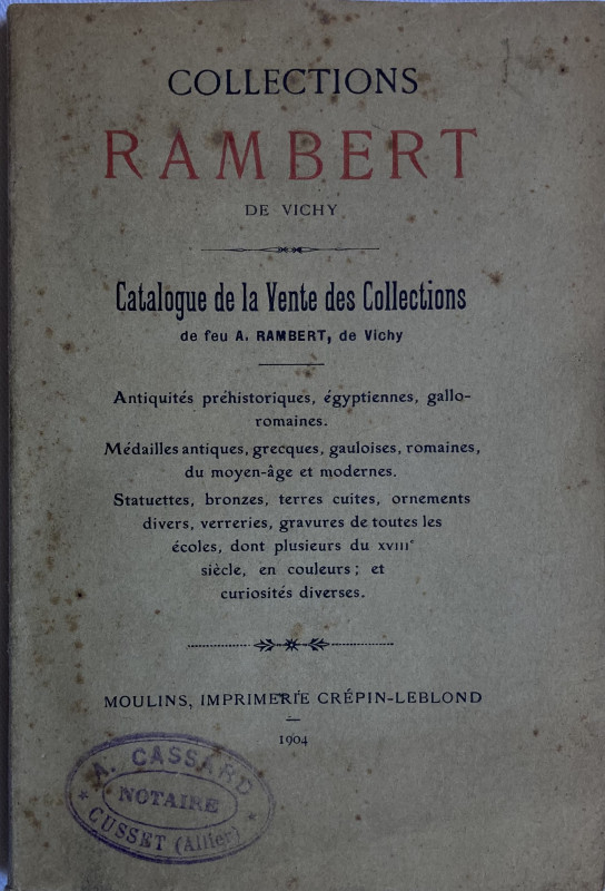 [RAMBERT A.] Collection Rambert de Vichy. Catalogue de la vente des collection d...