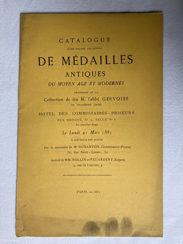 ROLLIN et FEUARDENT 1881, Catalogue d'une grande collection de Médailles Antique...