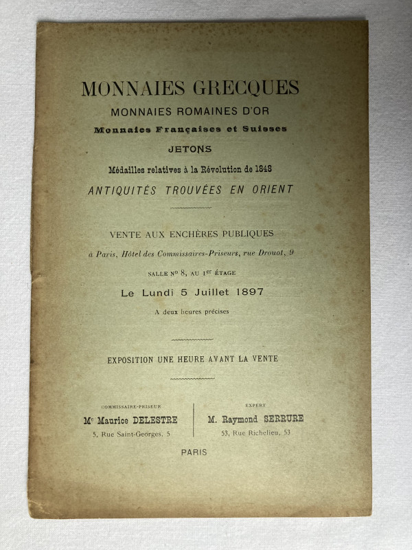 SERRURE R. 05.07.1897, Monnaies Grecques – Monnaies Romaines d'Or – Monnaies Fra...