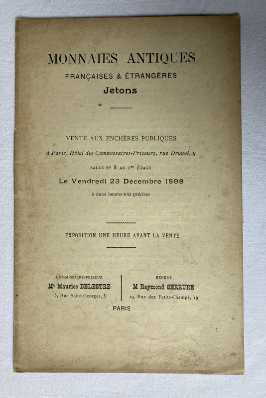 SERRURE R. 1898, Monnaies Antiques – Françaises & Etrangères – Jetons, Paris, De...