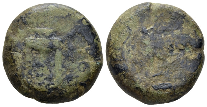 Bruttium, Kroton Bronze circa 375-325, Æ 21.00 mm., 14.59 g.
Head of Heracles r...