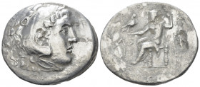 Kingdom of Macedon, Alexander III, 336-323. Aspendos Tetradrachm circa 195-194, AR 32.60 mm., 15.99 g.
Head of Herakles r., wearing lion skin headdre...