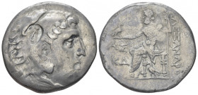 Kingdom of Macedon, Alexander III, 336-323. Aspendos Tetradrachm circa 189-188, AR 29.40 mm., 16.11 g.
Head of Herakles er., wearing lion skin; count...