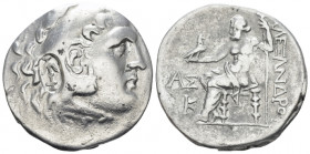 Kingdom of Macedon, Alexander III, 336-323. Aspendos Tetradrachm circa 193-192, AR 29.00 mm., 16.19 g.
Head of Herakles r., wearing lion skin headdre...