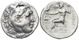 Kingdom of Macedon, Alexander III, 336-323. Miletus Tetradrachm circa 210-190, AR 27.60 mm., 16.15 g.
Head of Herakles r., wearing lion skin headdres...