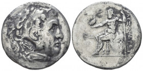 Kingdom of Macedon, Alexander III, 336-323. Perge Tetradrachm circa 195-194, AR 31.00 mm., 15.91 g.
Head of Herakles r., wearing lion skin headdress....