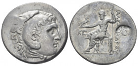Kingdom of Macedon, Alexander III, 336-323. Perge Tetradrachm circa 196-195, AR 32.30 mm., 16.36 g.
Head of Herakles right, wearing lion skin. Rev. Z...