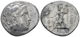 Kingdom of Macedon, Alexander III, 336-323. Phaselis Tetradrachm circa 186-185, AR 30.10 mm., 16.41 g.
Head of Herakles r., wearing lion skin. Rev. Z...