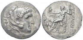 Kingdom of Macedon, Alexander III, 336-323. Temnos Tetradrachm circa 188-170, AR 34.00 mm., 16.19 g.
Head of Herakles r., wearing lion's skin headdre...