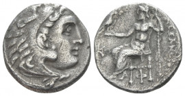 Kingdom of Macedon, Antigonus I, 320-301 Colophon Dachm circa 310-301, AR 16.80 mm., 3.91 g.
Head of Heracles r., wearing lion skin headdress. Rev. Z...