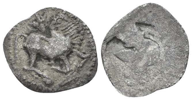 Thrace, The Darrones Diobol circa 480-465, AR 16.70 mm., 1.02 g.
Bull standing ...