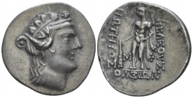Island of Thrace, Thasus Tetradrachm after 150, AR 34.50 mm., 16.49 g.
Wreathed head of Dionysus r. Rev. Hercules standing l., holding club and lion-...