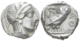 Attica, Athens Tetradrachm After 449 BC, AR 23.40 mm., 17.14 g.
Head of Athena r., wearing Attic helmet decorated with olive leaves and palmette. Rev...