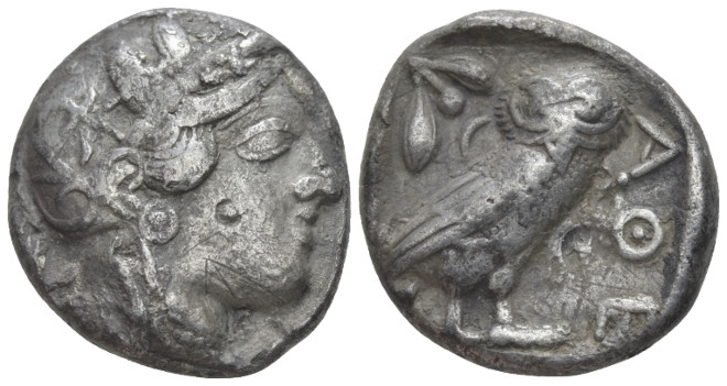 Attica, Athens Tetradrachm circa 403-365, AR 24.10 mm., 14.85 g.
Head of Athena...