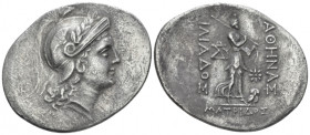 Troas, Ilium Tetradrachm circa 188-133, AR 39.40 mm., 14.80 g.
 Head of Athena r., wearing laureate and triple-crested Attic helmet. Rev. Athena Ilia...