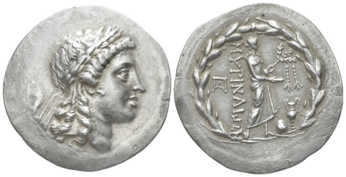 Aeolis, Tetradrachm circa 155-145, AR 32.00 mm., 14.91 g.
Laureate head of Apol...