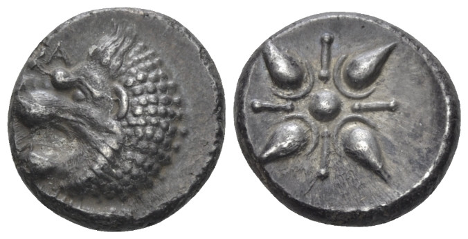 Satraps of Caria, Ecatomnus, 392-377 BC Mylasa Tetraobol circa 392-377, AR 15.00...