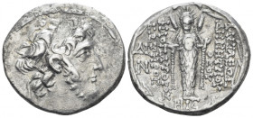 The Seleucid Kings, Demetrius III Eucaerus, 97-87 BC Damascus Tetradrachm circa 94-93, AR 28.20 mm., 16.13 g.
Diademed, bearded head r. Rev. BACIΛEΩC...
