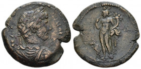 Egypt, Alexandria Hadrian, 117-138 Diobol circa 129-130 (year 14), Æ 25.00 mm., 8.63 g.
Laureate, draped and cuirassed bust r. Rev. Harpocrates stand...