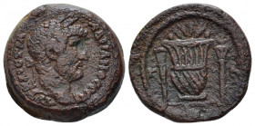 Egypt, Alexandria Hadrian, 117-138 Obol circa 136-137 (year 21), Æ 19.00 mm., 6.62 g.
Laureate bust r., drapery on l. shoulder. Rev. Kalathos between...