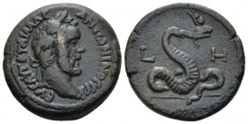 Egypt, Alexandria Antoninus Pius, 138-161 Diobol circa 144-145 (year 8), Æ 22.50 mm., 8.52 g.
Laureate head r. Rev. Agathodaemon erect, r., crowned w...
