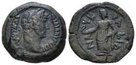 Egypt, Alexandria Hadrian, 117-138 Naucratis. Obol circa 126-127 (year 11), Æ 19.20 mm., 5.61 g.
Laureate bust r., drapery on l. shoulder. Rev. ΝΑΥΚΡ...