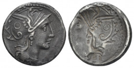 C. Claudius Pulcher. Brockage denarius circa 110-109, AR 16.90 mm., 4.00 g.
Helmeted head of Roma r., helmet decorated with annulet. Rev. The same in...