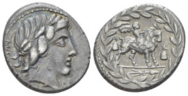 Mn. Fonteius C.f. Denarius circa 85, AR 17.70 mm., 3.68 g.
Denarius 85, AR 3.83 g. Laureate head of Apollo Veiovis r.; below, thunderbolt; behind, MN...