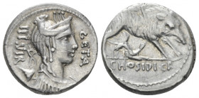 C. Hosidius C.f. Geta. Denarius circa 68, AR 16.80 mm., 4.14 g.
III·VIR – GETA Diademed and draped bust of Diana r., with bow and quiver over shoulde...