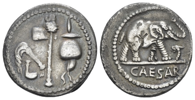 C. Iulius Caesar. Denarius mint moving with Caesar 49-48,, AR 18.40 mm., 3.81 g....