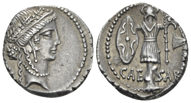 C. Iulius Caesar. Denarius early to mid 48,, AR 18.00 mm., 3.82 g.
Female head ...