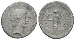 C. Vibius Varus. Denarius circa 42, AR 17.90 mm., 3.02 g.
Head of Octavian r., with slight beard. Rev. C·VIBIVS – VARVS Fortuna standing l., holding ...
