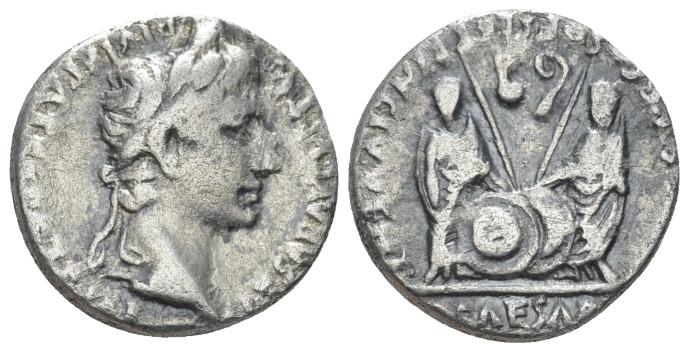 Octavian as Augustus, 27 BC – 14 AD Denarius Lugdunum circa 2 BC-4 AD, AR 17.10 ...