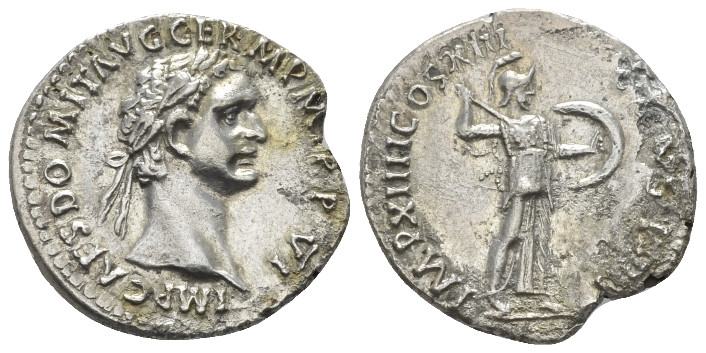 Domitian, 81-96 Plated denarius Rome 87, AR 20.00 mm., 3.02 g.
 Laureate head r...