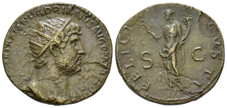 Hadrian, 117-138 Dupondius Rome 119-123, Æ 27.00 mm., 11.72 g.
 Radiate and cui...