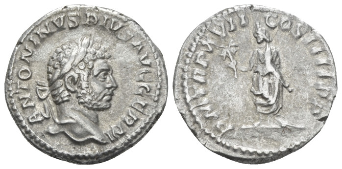 Caracalla, 198-217 Denarius Rome circa 214, AR 18.00 mm., 3.39 g.
Laureate head...