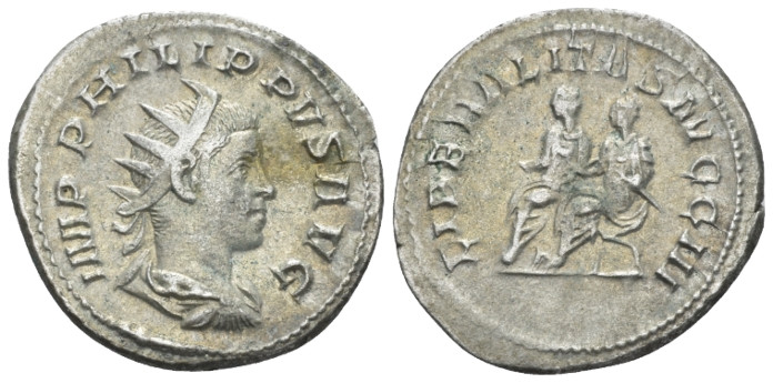 Philip II, 247-249 Antoninianus Rome 247-249, AR 21.00 mm., 
Radiate, draped an...