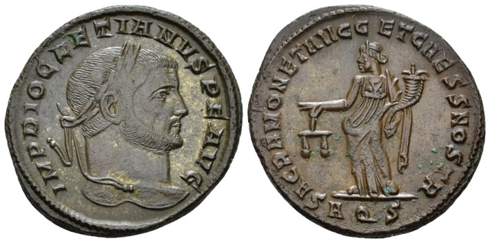 Diocletian, 284-305 Follis Aquileia circa 300, Æ 26.10 mm., 8.46 g.
 Laureate h...