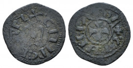 Messina or Palermo, Henry VI imperator with Constance. Half Denaro 1194-1196, billon 13.00 mm., 0.47 g.
Travaini 4a. MIR 56. Sp. 29 var. MEC 14, 484....