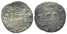 Messina or Palermo, Henry VII imperator with Federick II king, 1196-1197 Denaro 1196, billon 15.00 mm., 0.54 g.
Travaini 8. MIR 58. Sp. 32. MEC 14, 4...