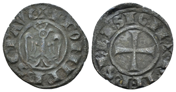 Brindisi, Frederick II Emperor, 1197-1250. Denaro 1244, billon 16.30 mm., 0.94 g...