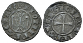 Brindisi, Frederick II Emperor, 1197-1250. Denaro 1244, billon 16.30 mm., 0.94 g.
Travaini 37. Sp. 130. MIR 288. MEC 14, -.

Very Fine.