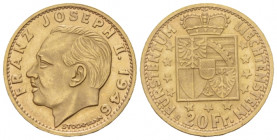 , Franz Joseph II, 1938-1989 20 Francs 1946, AV 21.00 mm., 6.49 g.
Fr. 17.

Fdc