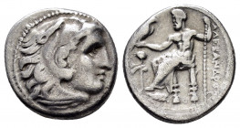 KINGS of MACEDON.Alexander III.(336-323 BC).Magnesia.Drachm.

Obv : Head of Herakles right, wearing lion skin.

Rev : AΛEΞANΔPOY.
Zeus seated left wit...