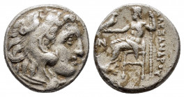 KINGS of MACEDON.Alexander III.(336-323 BC).Drachm. 

Obv : Head of Herakles right, wearing lion skin.

Rev : AΛΕΞΑΝΔΡOY.
Zeus seated left with eagle ...