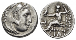 KINGS of MACEDON.Alexander III.(336-323 BC).Abydos.Drachm. 

Obv : Head of Herakles right, wearing lion skin.

Rev : AΛEΞANΔPOY.
Zeus seated left on t...