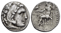 KINGS of MACEDON.Alexander III.(336-323 BC).Erythrae.Drachm. 

Obv : Head of Herakles right, wearing lion skin.

Rev : ΑΛΕΞΑΝΔΡΟΥ.
Zeus seated left on...