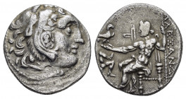 KINGS of MACEDON.Alexander III.(336-323 BC).Chios.Drachm.

Obv : Head of Herakles to right, wearing lion skin.

Rev : ΑΛΕΞΑΝΔΡΟΥ.
Zeus seated left hol...